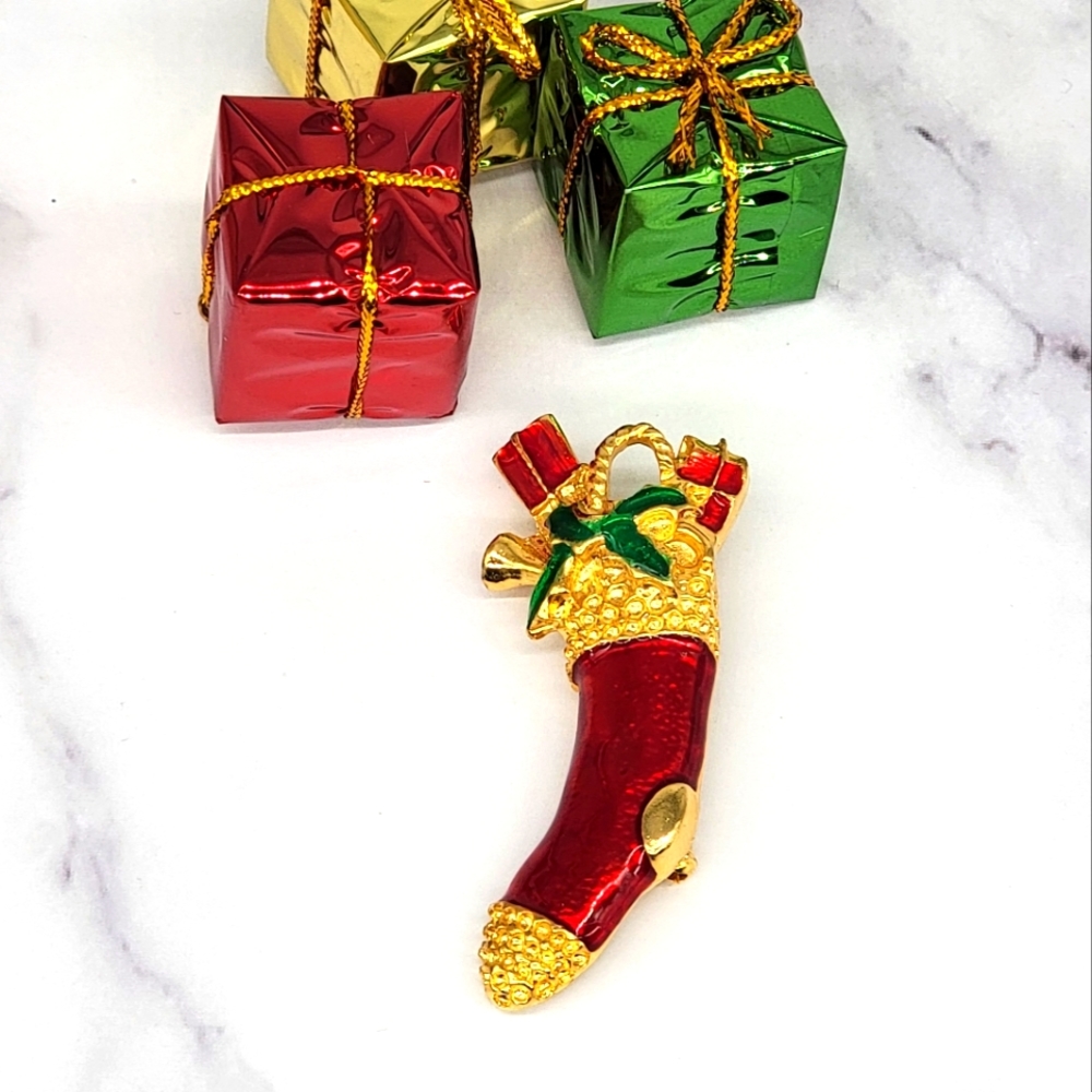 🌟SALE 3 for $30 Enamel Christmas Stocking Brooch